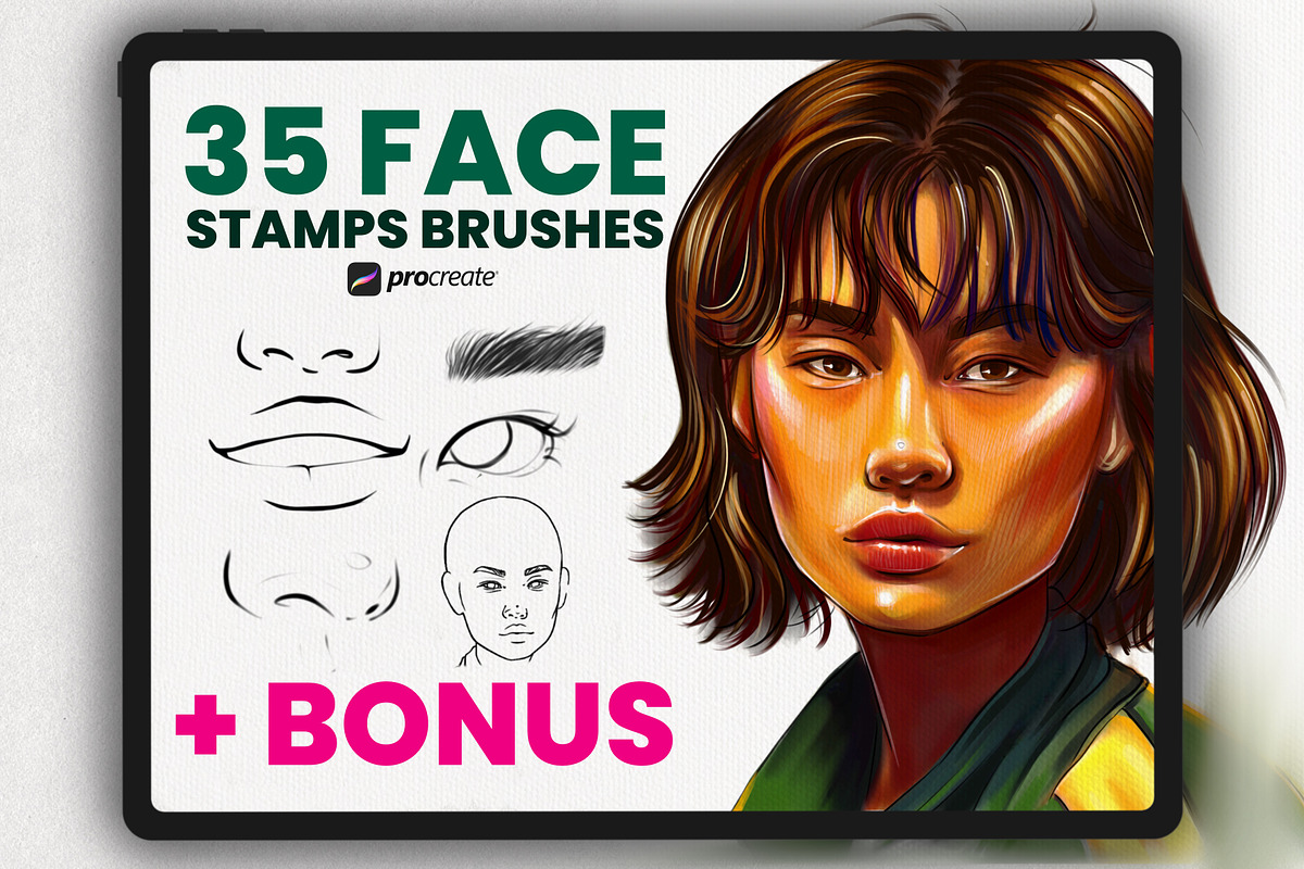 Portrait stamp brushes for Procreate, a Brush Add-On by Procreate Market (Photo 1 of 8)