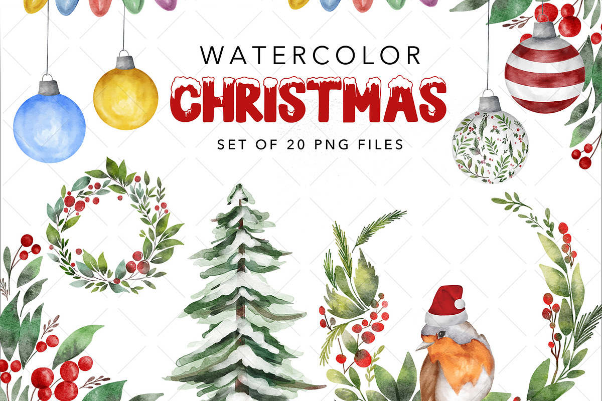 Watercolor Christmas Cliparts, an Illustration by NancyDzines (Photo 1 of 4)