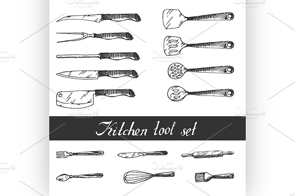 Hand Drawn Kitchen Utensils Set