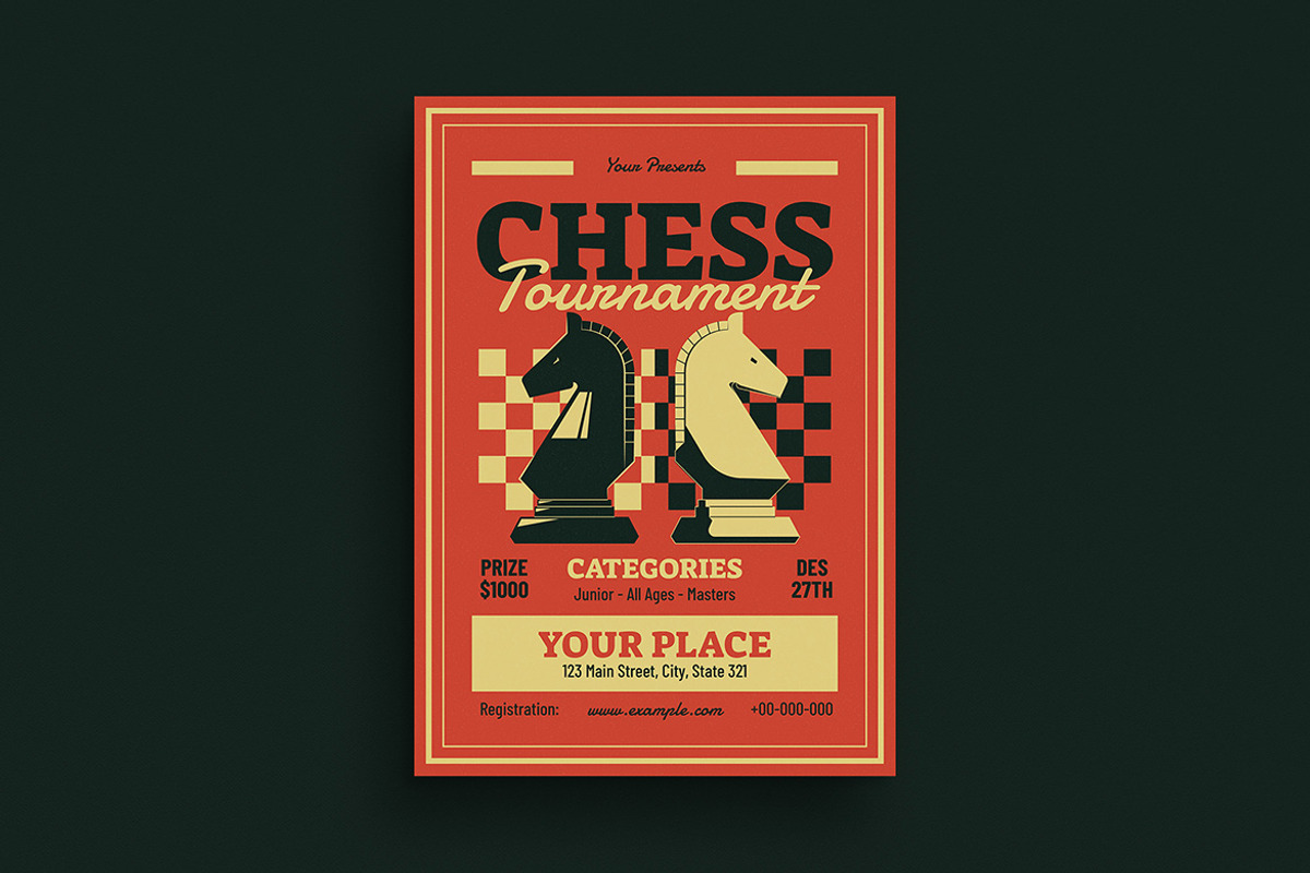 Retro Chess Tournament Event Flyer, a Flyer Template by VectorVactory (Photo 1 of 3)
