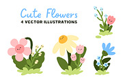 Cute flowers with kawaii faces set, a Decorative Illustration by Good Studio (Thumbnail 1 of 5)
