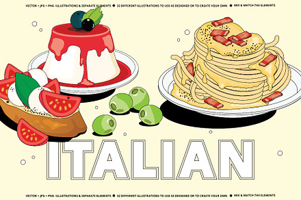 Fun Italian Food Vector Illustration