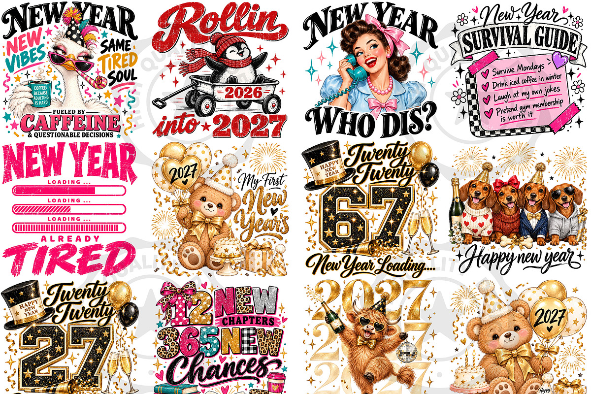 Happy New Year 2027 PNG Bundle, a Seasonal Illustration by OK Design (Photo 1 of 6)