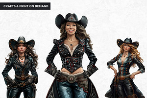 Midnight Rider Cowgirl Clipart Set