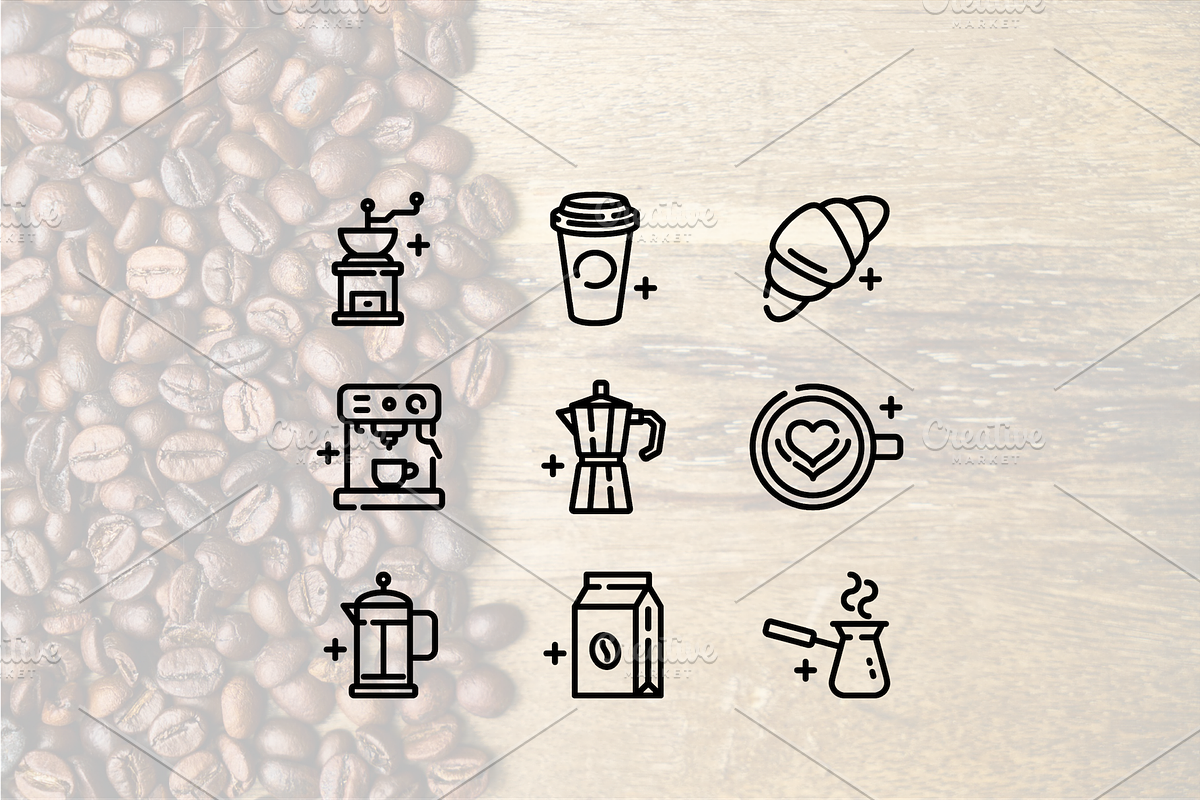 Coffee time line icons, an Outline Icon by Lyolya Profitrolya (Photo 2 of 2)