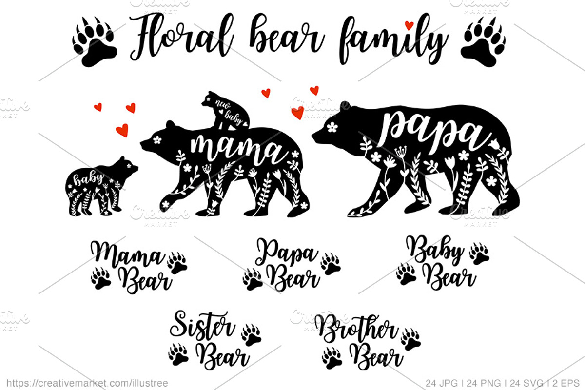 Mama bear, floral pattern vector set, an Animal Illustration by Illustree (Photo 2 of 5)