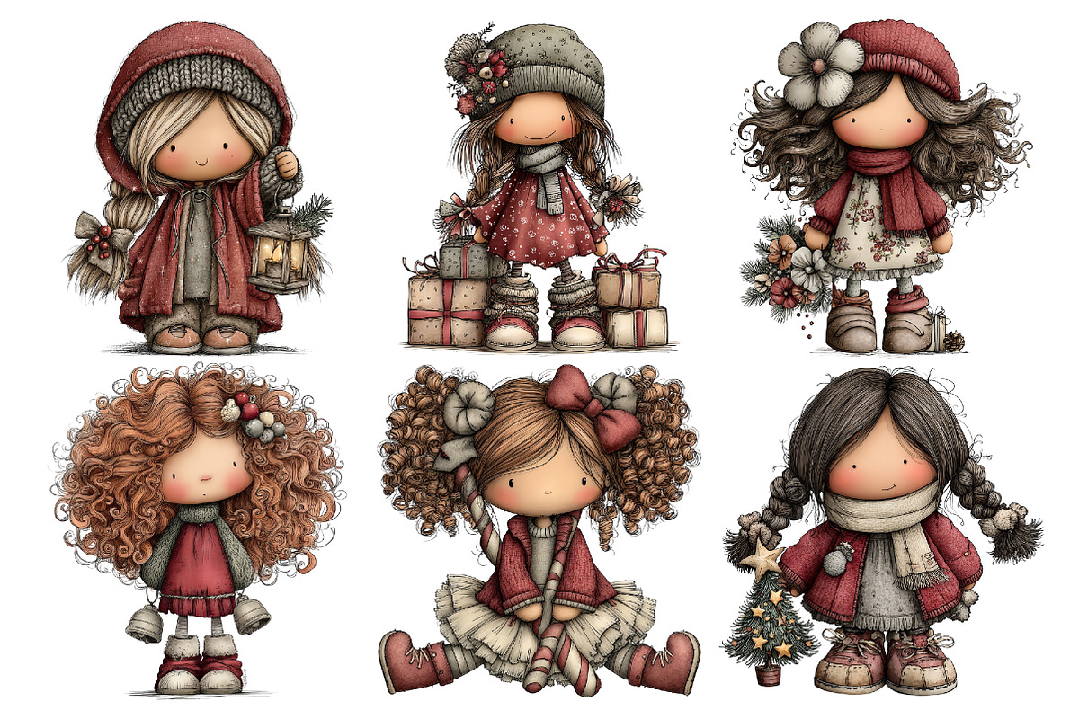 Whimsical Christmas Doll Clipart, an Animal Illustration by Creative Art (Photo 4 of 6)