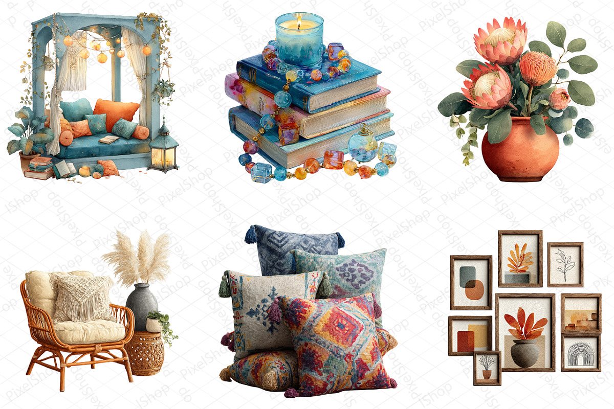 Watercolor Boho Interior Clipart, an Illustration by DreamPrint404 (Photo 4 of 5)