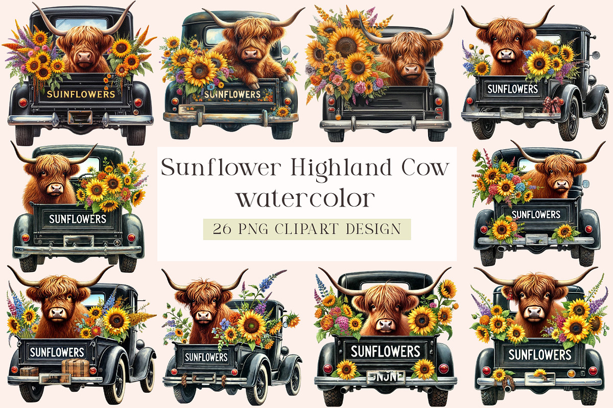 Sunflower Highland Cow PNG,, a Seasonal Illustration by DreamArtGraphic (Photo 1 of 4)