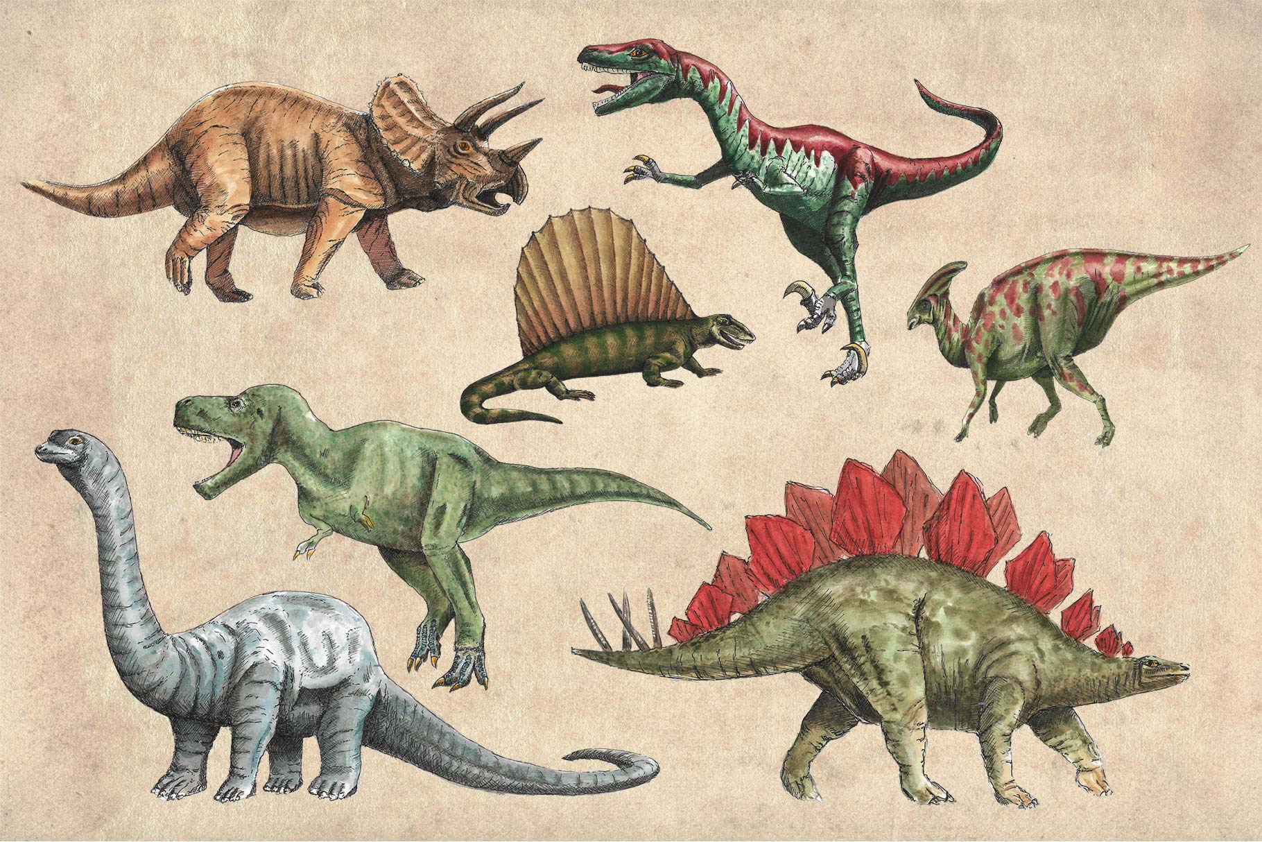 Dinosaurs Watercolour Pack Clipart, an Illustration by Doggy Days