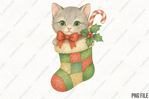 Christmas Cat Kitten Stocking PNG, an Illustration by CraftArtStudio