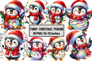 Funny Christmas Penguin, an Illustration by Design Market