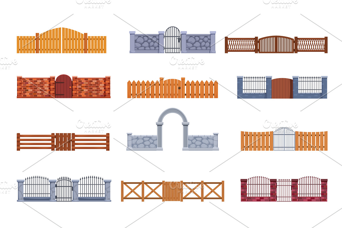 Cartoon fence gates. Wooden bricks, an Object Illustration by Valerie Bodnar