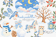 cozy storybook winter clipart set, a Decorative Illustration by Patishop Art (Thumbnail 1 of 9)