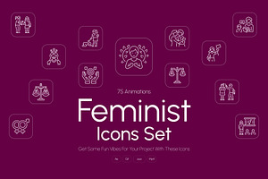 Animated Feminist Icons Set, an Outline Icon by Prosymbols