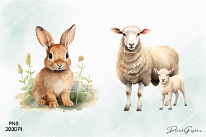 Farm Animal Watercolor Clipart Png