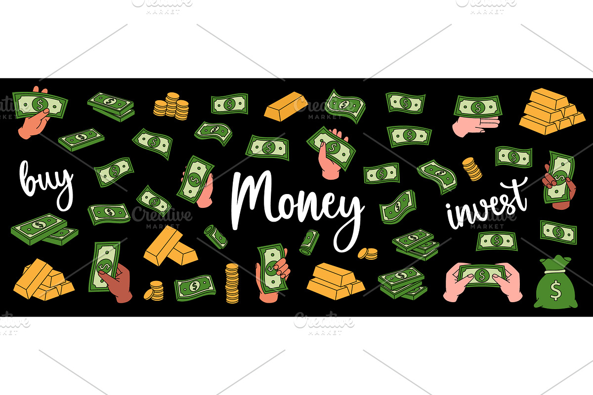 Green dollar bills. Flying cash, a Finance Illustration by GraphiShop