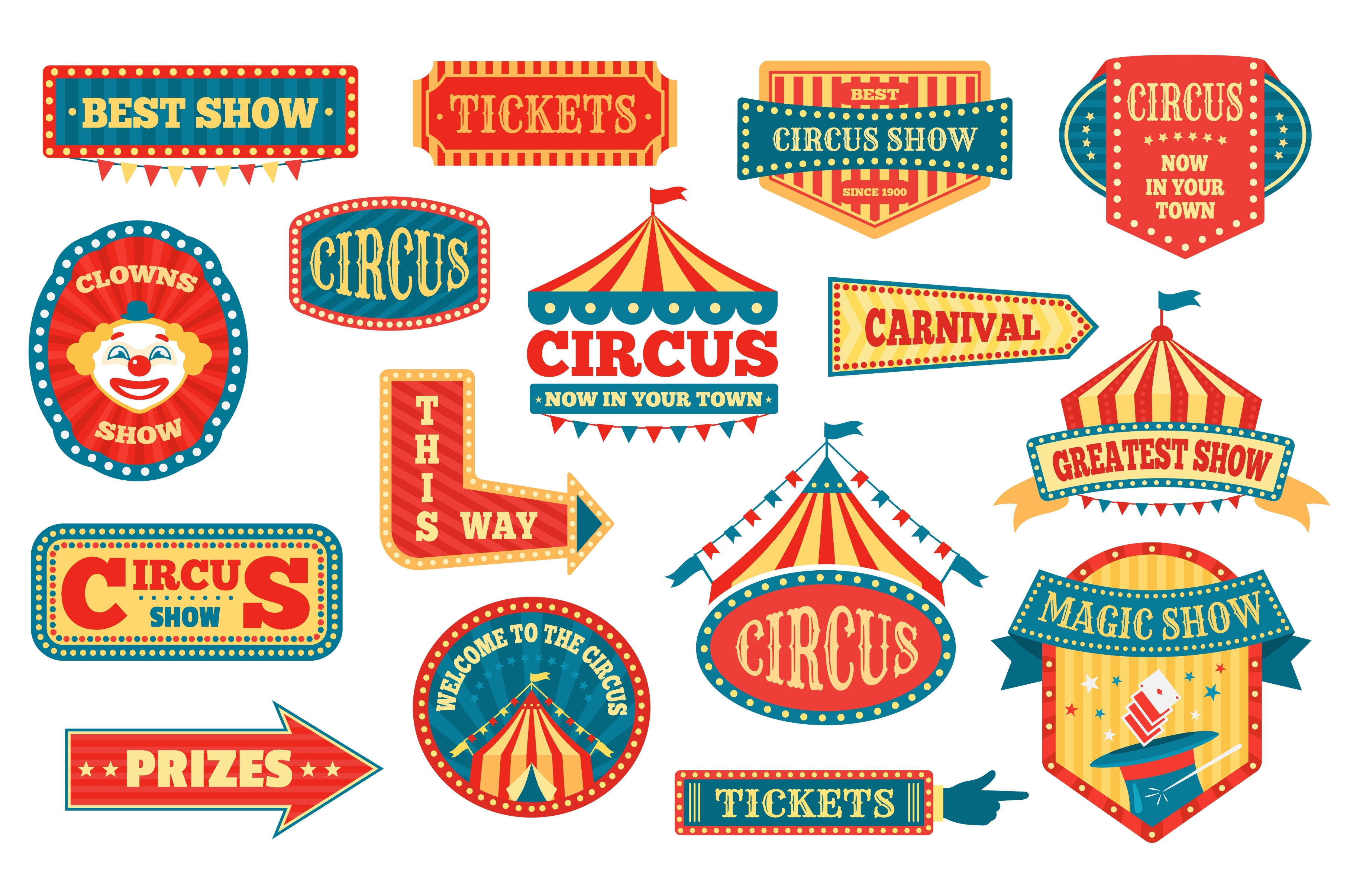 Circus labels, carnival signs and, an Illustration by Frogella