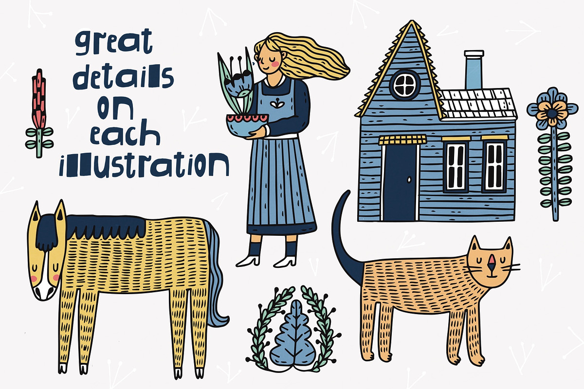 Folk Art Collection,Graphic Farm Set, an Animal Illustration by Sasha Mitkalova (Photo 5 of 7)