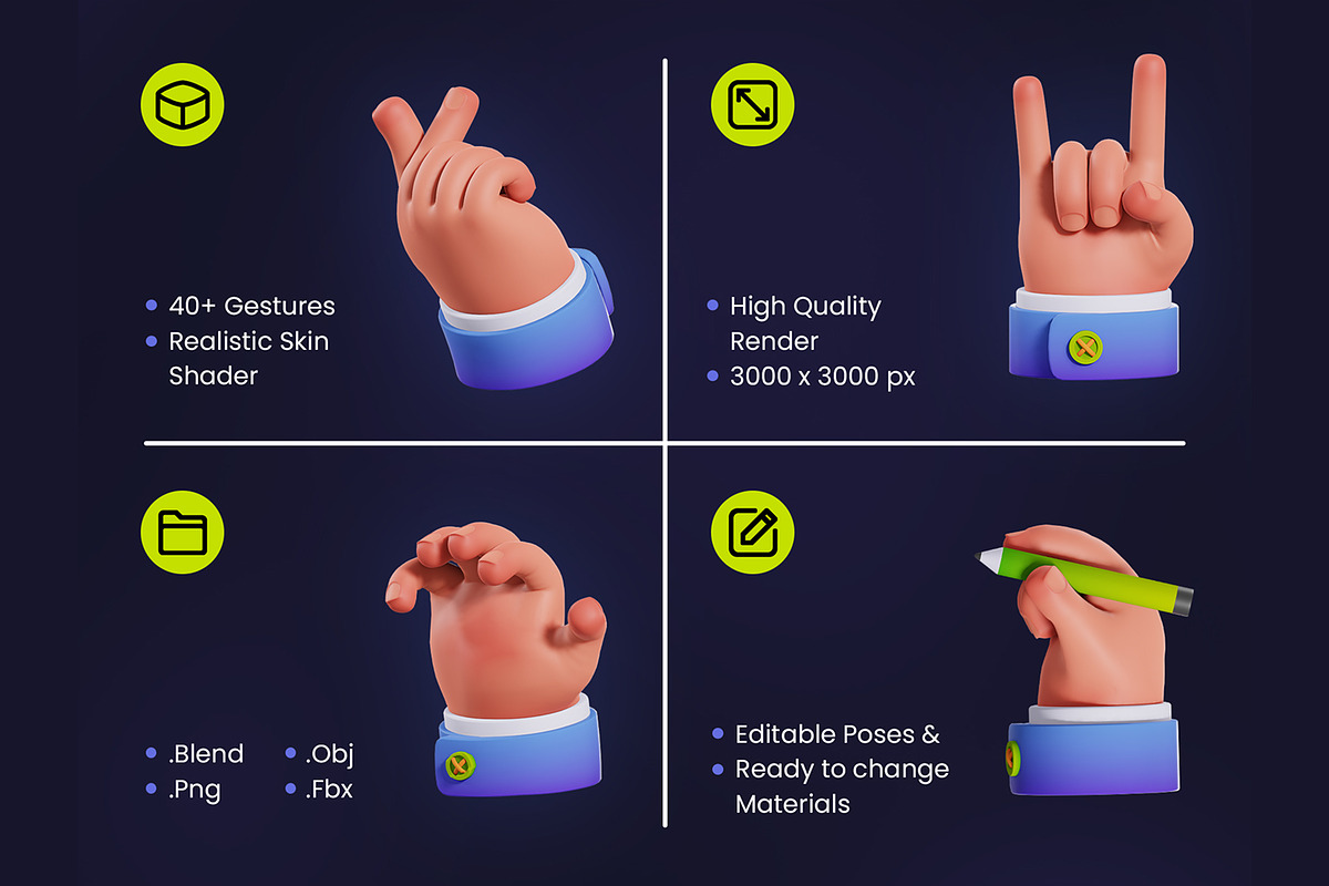 Hand Gestures 3D Icons, an Object 3D Model by Rakata Studio (Photo 2 of 7)
