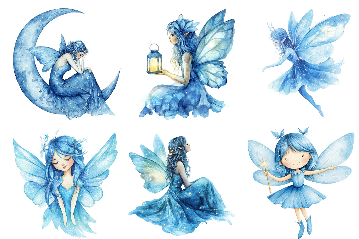 Watercolor Blue Fairy Clipart PNG, an Illustration by SinaCreation (Photo 4 of 5)