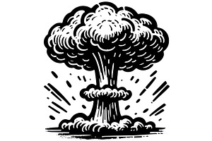 Nuclear Bomb Mushroom Cloud Linocut, an Object Illustration by Malchev