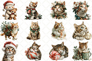 Watercolor Christmas Cat Clipart, a Seasonal Illustration by Black Bird Studio (Thumbnail 3 of 7)