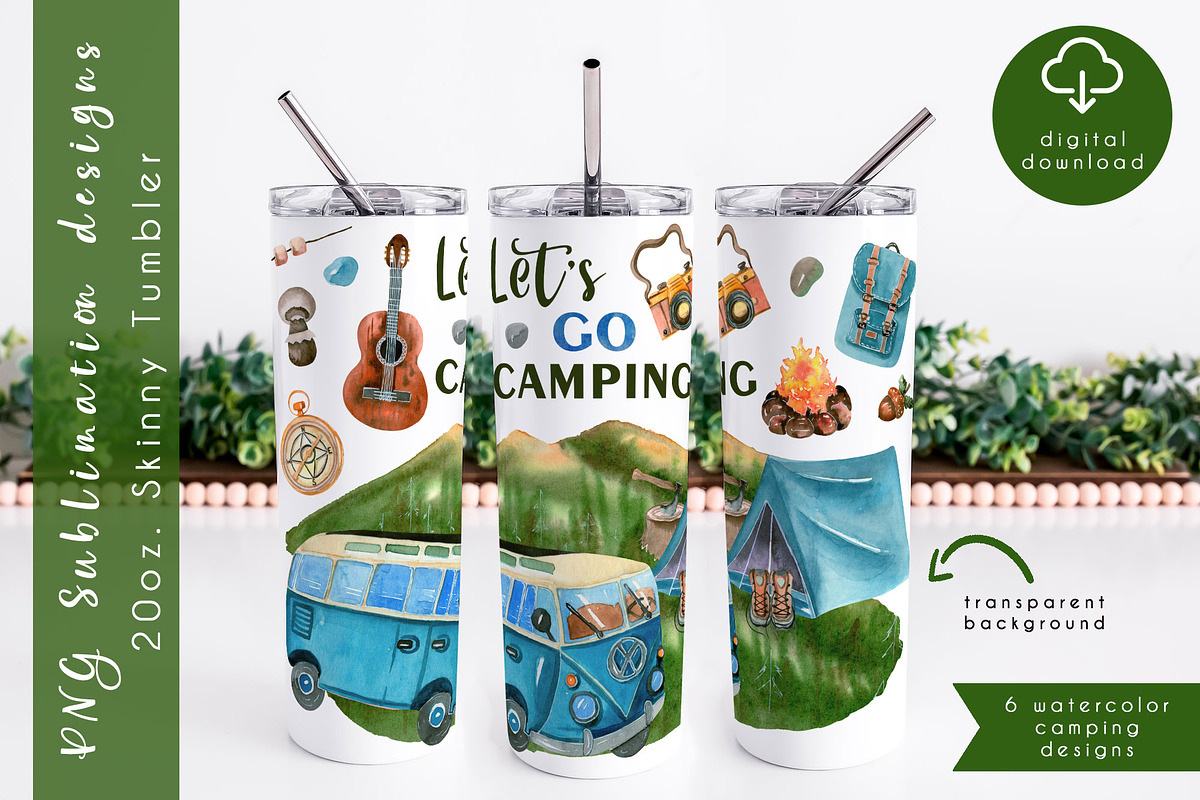Camping sublimation tumbler wrap, an Object Graphic by AnastasiaWatercolor (Photo 2 of 8)
