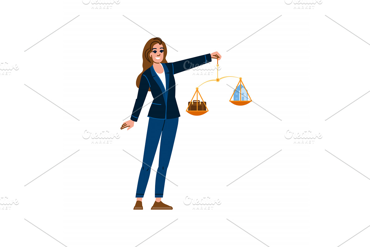 Businesswoman weighing work and home, a Person Illustration by pikepicture