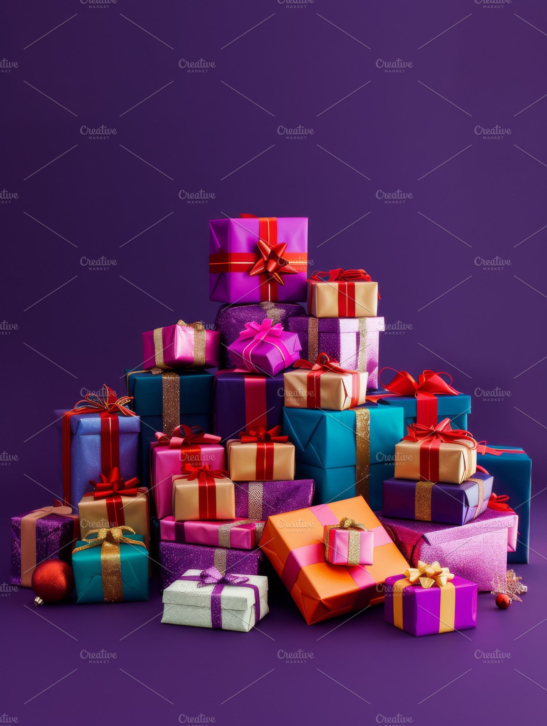 A pile of vivid Christmas gift boxes, a Holiday Photo by Handmadefont
