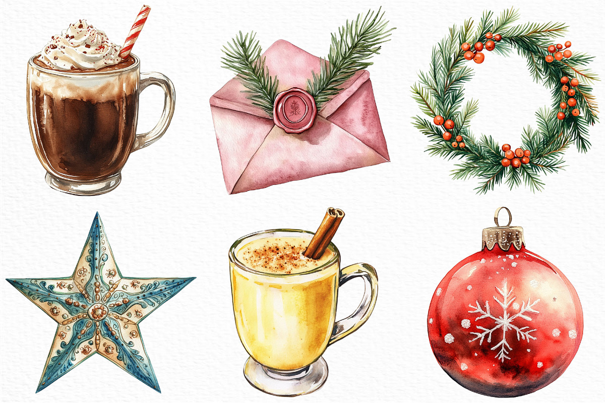 Watercolor Christmas Time Clipart, an Illustration by Craft Nest (Photo 2 of 6)