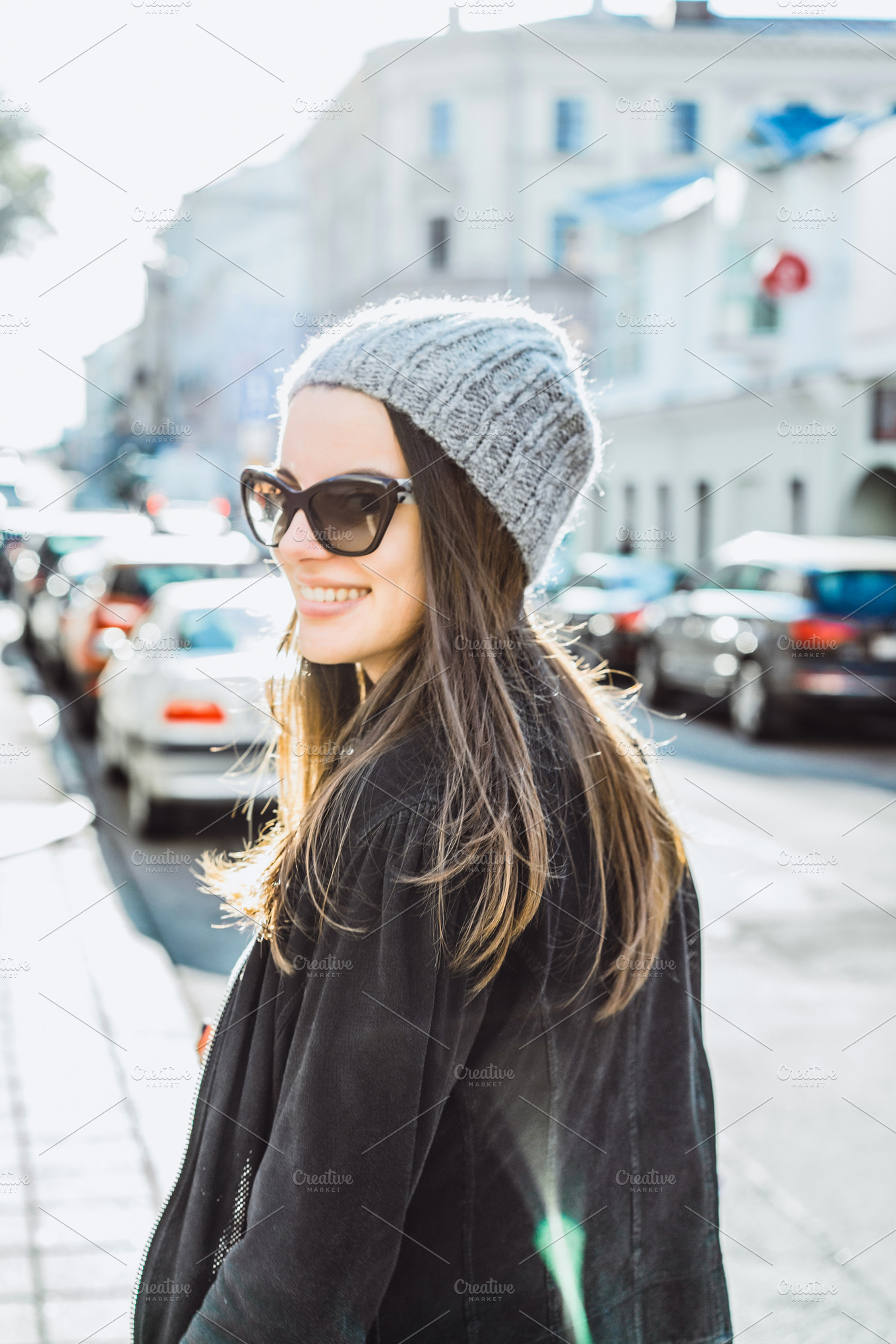 Brunette girl in sunglasses containing attractive, bag, and beautiful, a Beauty & Fashion Photo by EVA.studio
