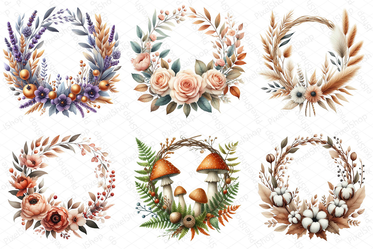 Watercolor Autumn Wreath Clipart Bun, an Illustration by DreamPrint404 (Photo 4 of 6)
