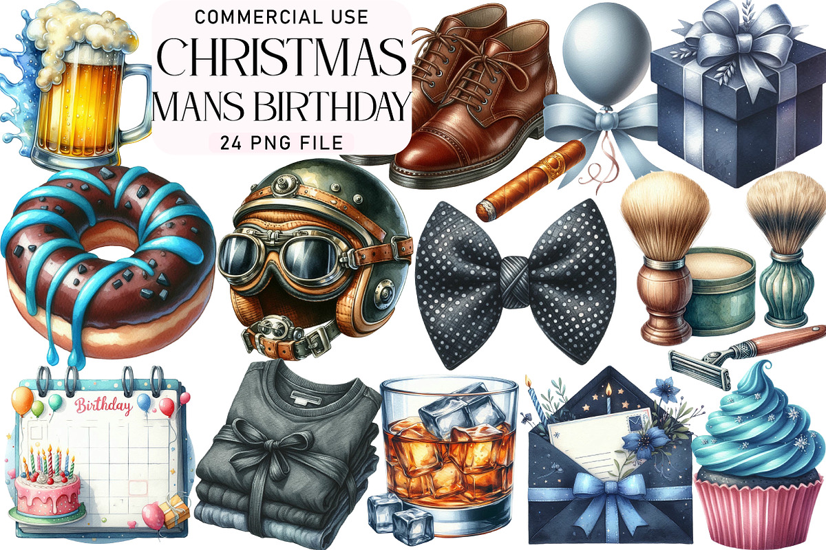 Watercolor Man’s Birthday Clipart, an Illustration by Daily.Designs (Photo 1 of 5)