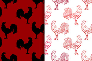 Rooster Silhouettes And Patterns