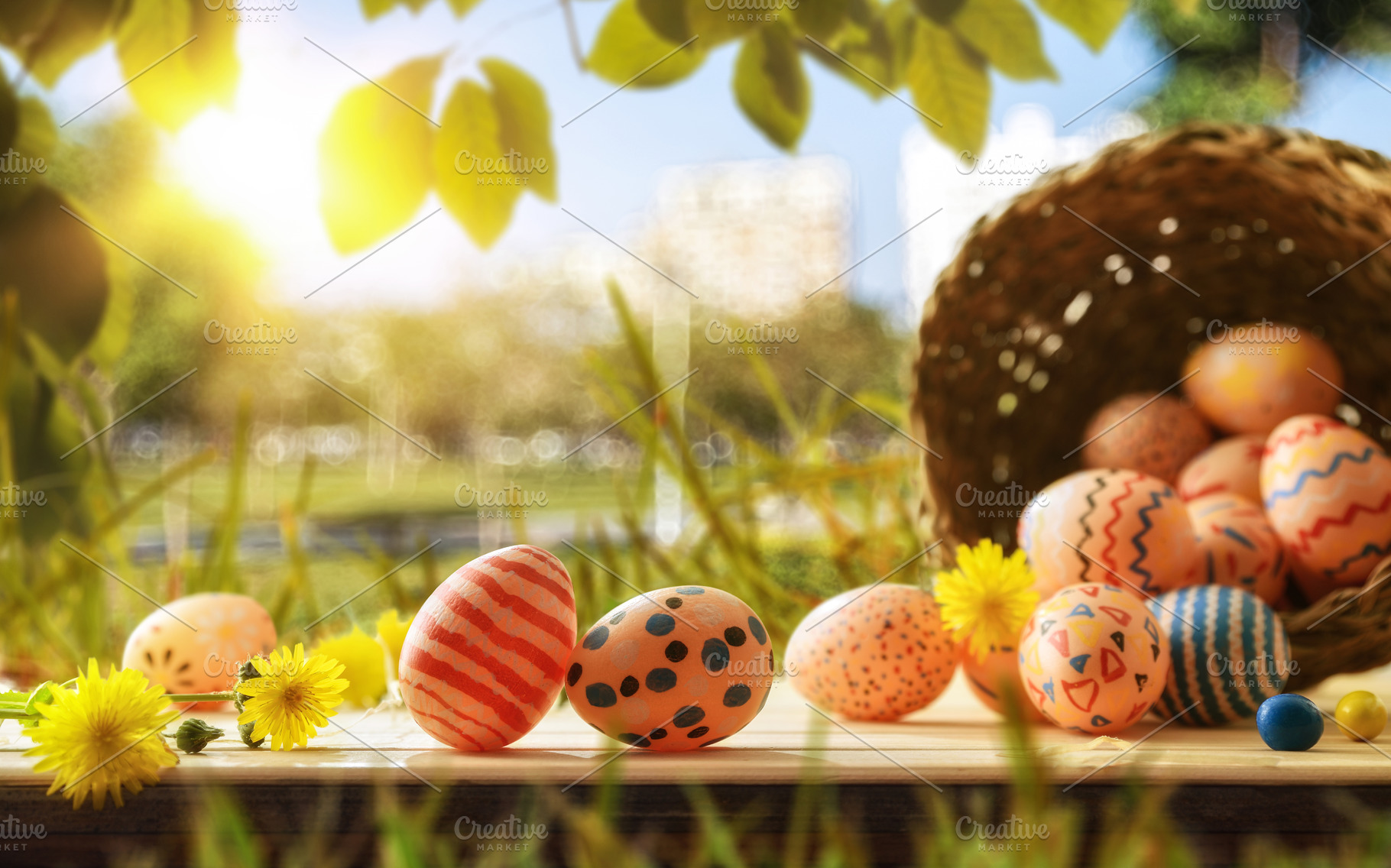 Easter Eggs and Basket in Sunny Garden, a Holiday Photo by Davizro's Market