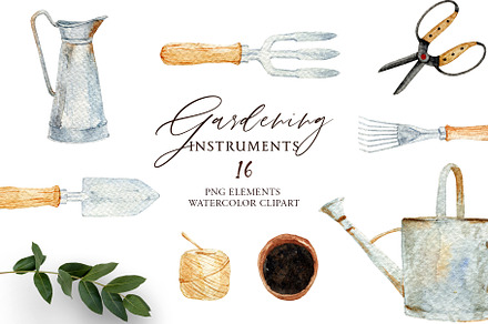 Watercolor Gardening Tools Set
