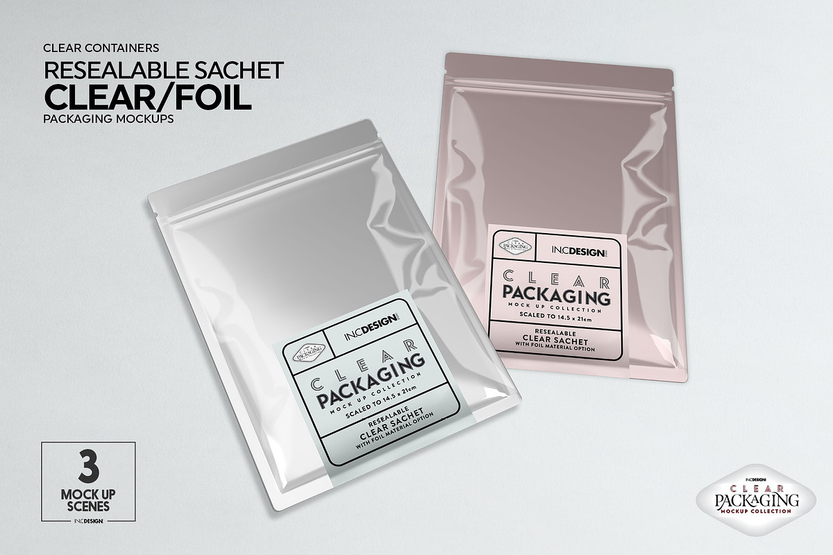 Clear Foil Sachet Packaging Mockup, a Cups & Container Mockup by INCDesign (Photo 8 of 14)