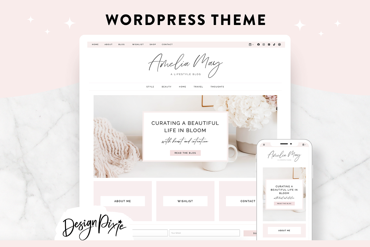 Pink Wordpress Blog Theme, a WordPress Template by Design Pixie (Photo 1 of 9)