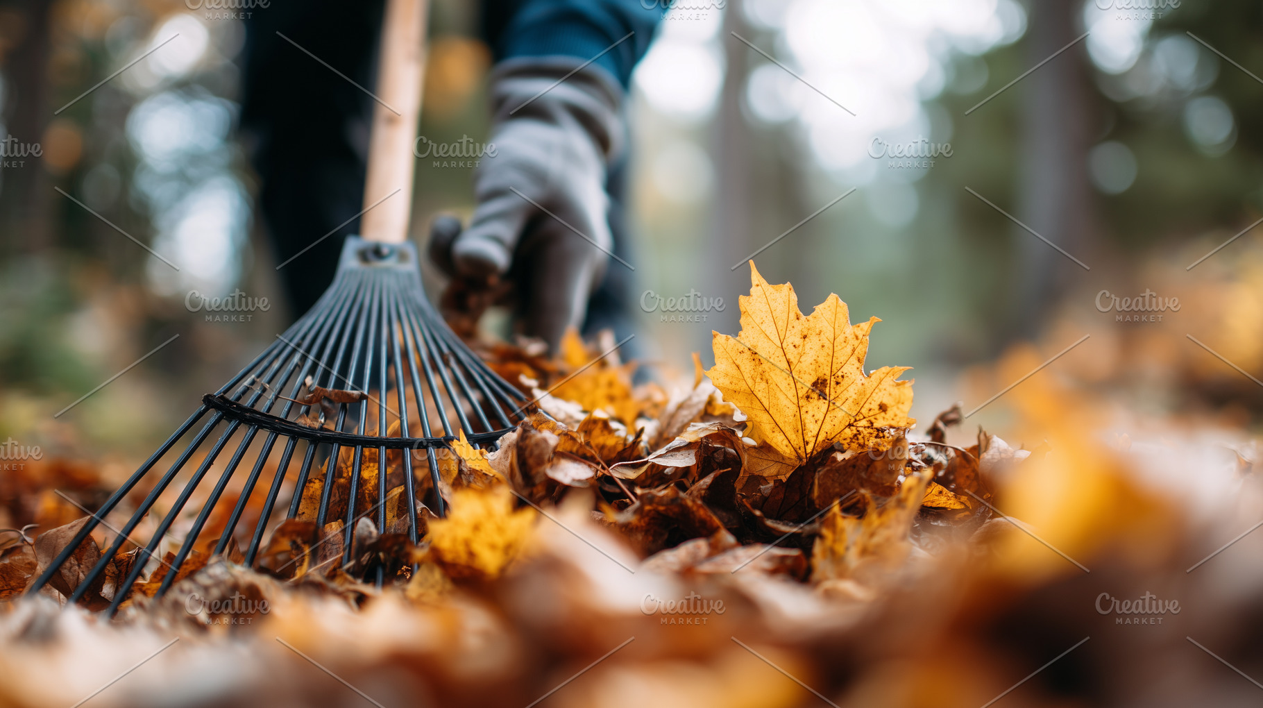Close up on man raking autumn, a Nature Photo by MistyDay