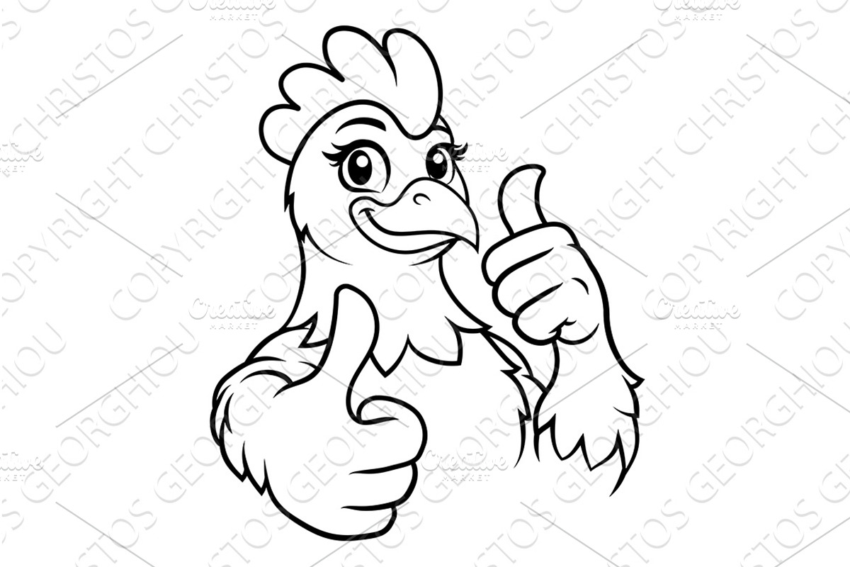 Thumbs Up Chicken Female Mascot Line, a Food Illustration by Christos Georghiou