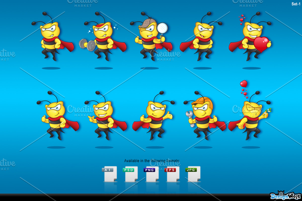 Super Bee Character - Set 1, an Illustration by DesignWolf (Photo 2 of 2)