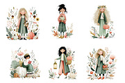 Whimsical Fall Autumn Girls Clipart, a Seasonal Illustration by DreamArtGraphic (Thumbnail 2 of 5)