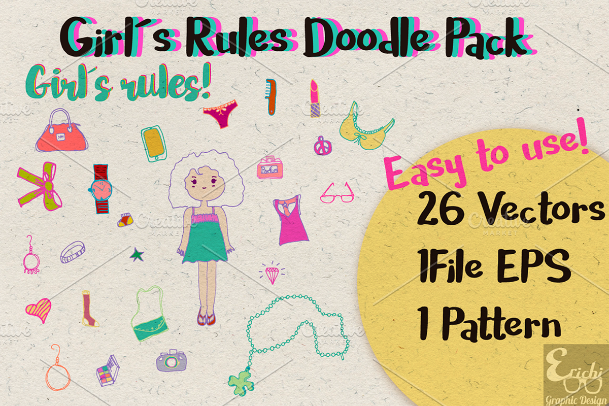Girls Rules Doodle Pack, a Decorative Illustration by Erichi | Creative ...
