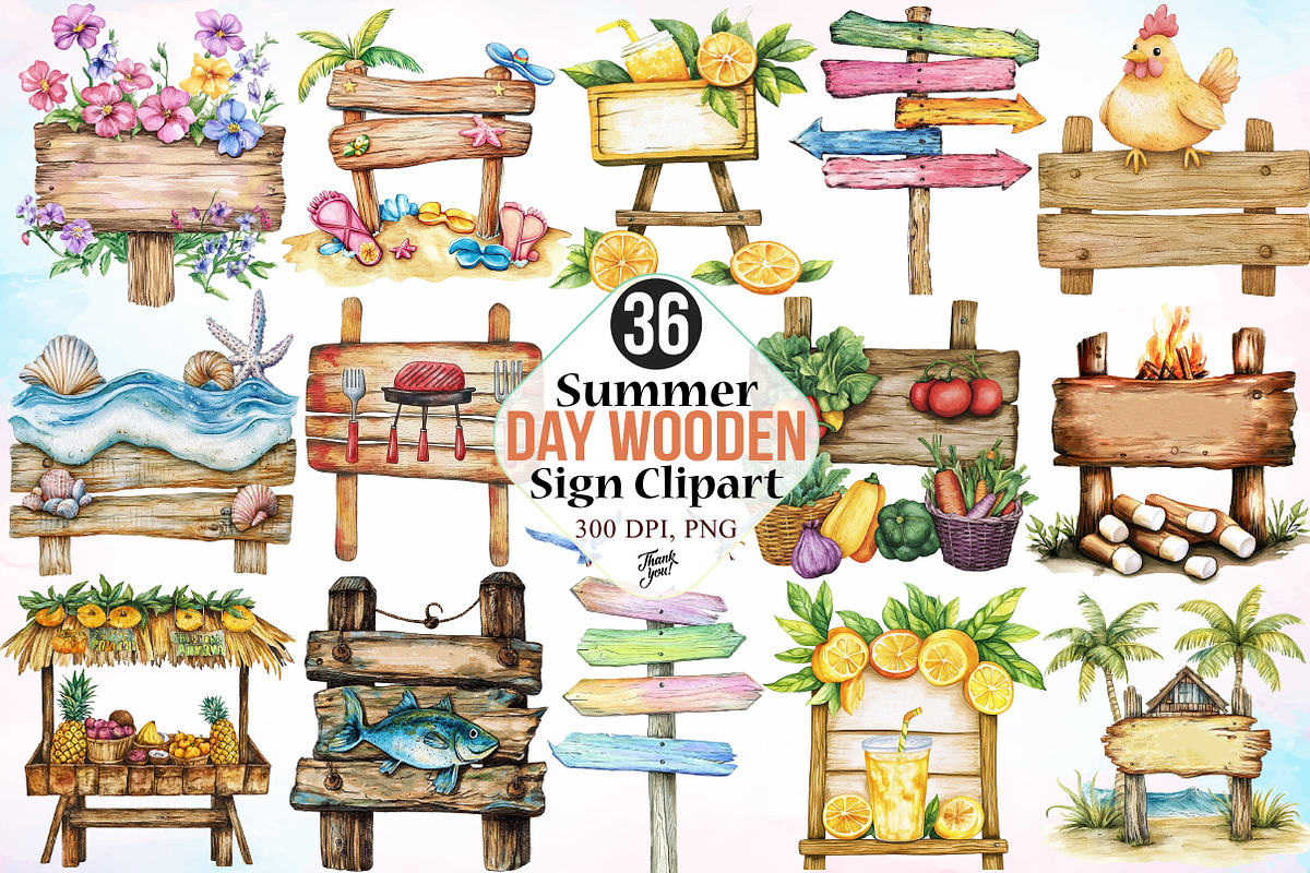 Summer Day Wooden Sign Clipart, an Illustration by Canvas Craft (Photo 1 of 4)