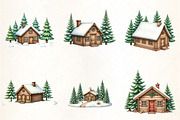 Winter Cabin with Pine Trees Clipart, an Illustration by CrexoraLab (Thumbnail 4 of 5)