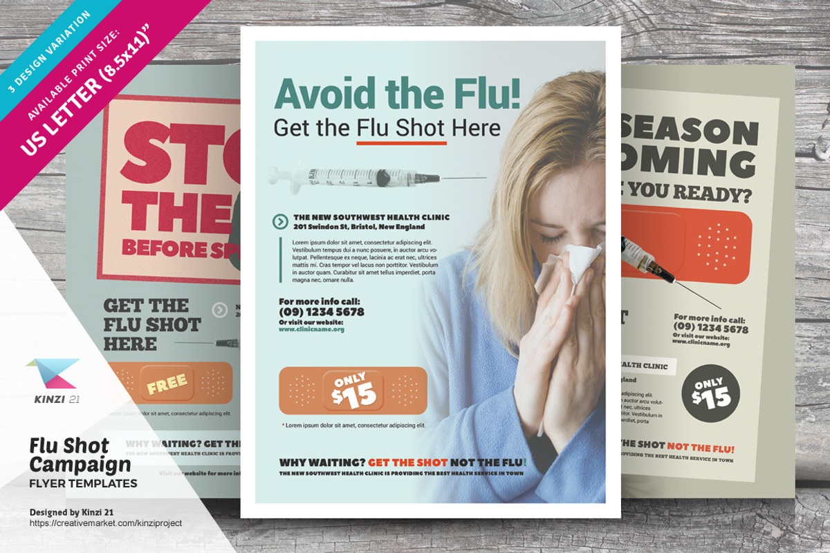 Flu Shot Campaign Flyer Templates, a Flyer Template by kinzi21