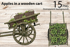 Apples in a wooden cart stock photo containing cart and fruit