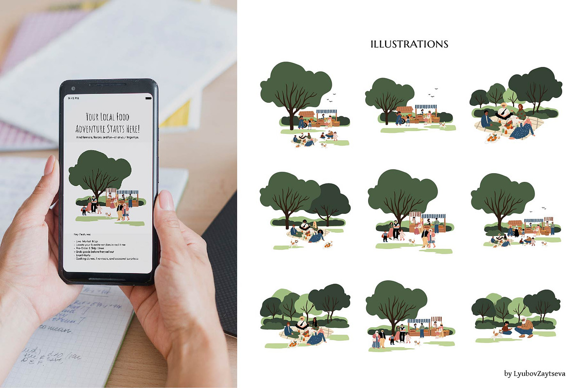 Farmer Market & Park People Scenes, a Person Illustration by LyubovZaytseva (Photo 10 of 24)