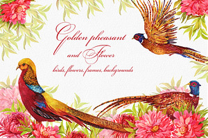 Pheasants, Birds And Flowers